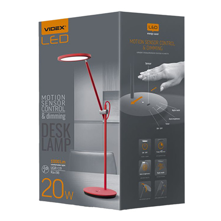 Lampka Biurkowa LED 20W 1450lm 4100K Neutralna CRI98 Biała Ściemnialna Videx