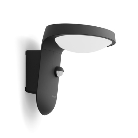 Kinkiet Ogrodowy Lampa Elewacyjna Zewnętrzna LED 9W 800lm 2700K IP44 z Czujnikiem Ruchu i Zmierzchu Antracyt Tyla Philips