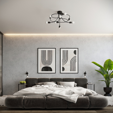 Lampa Sufitowa Oprawa Natynkowa Wisząca Zwis 8x E27 Żyrandol Nieregularna Czarna Industrialna Levar Sollux