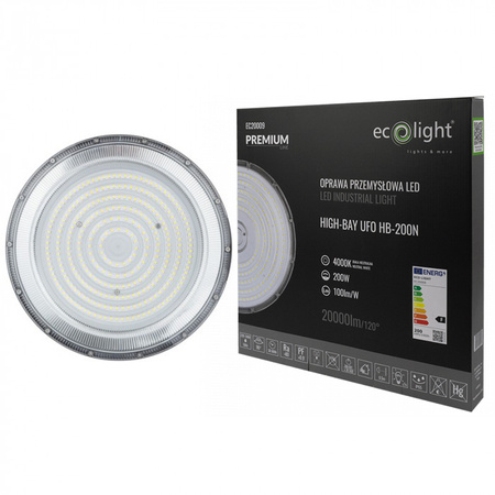 Lampa Przemsyłowa Wisząca LED UFO HIGHBAY 200W 20000lm 4000K Neutralna IP65 PREMIUM Ecolight