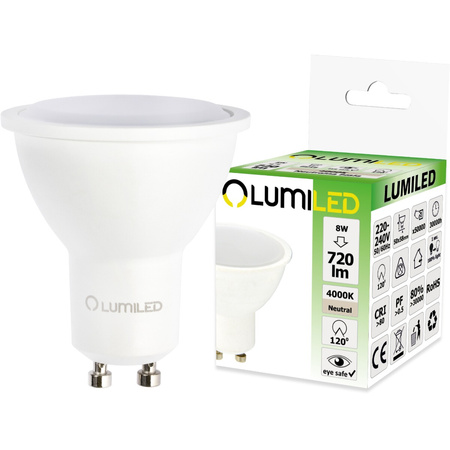 Oprawa Natynkowa HALOGENOWA Aluminiowa Chrom SPOT TUBA 8,4cm + Żarówka LED GU10 8W 4000K Lumiled