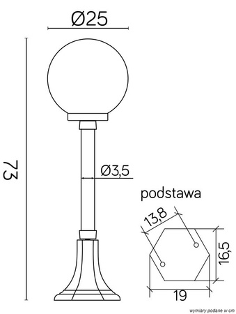 Lampa Ogrodowa Zewnętrzna Słupek LATARNIA E27 KULE CLASSIC K 5002/3/KP 250 73cm czarny Su-Ma