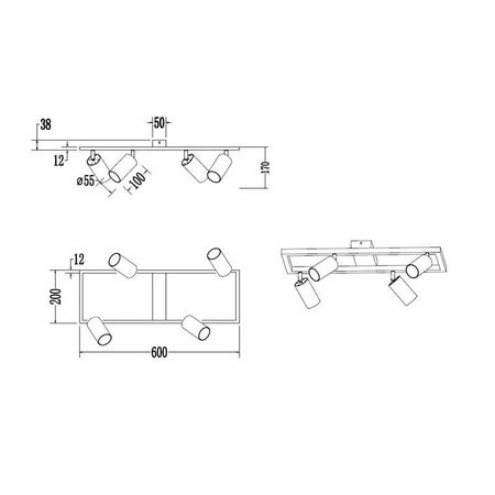 Żyrandol Lampa Oprawa Sufitowa Dekoracyjny 4x GU10 Czarny Masterled