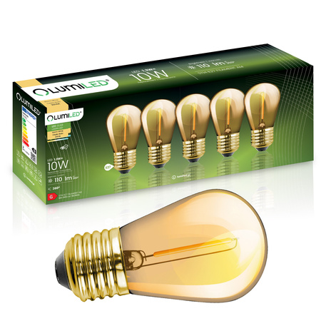 5-PAK Żarówka LED E27 ST14 1,3W = 10W 2200K Ciepła 110lm Filament do Girlandy LUMILED