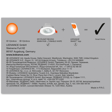 Oprawa Podtynkowa Panel LED Punktowa SPOT 4W 400lm Ściemnialna CCT RGB Okrągła 8,6 cm Biały SMART+ WiFi Downlight Ledvance