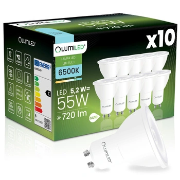 10x Żarówka LED GU10 Reflektor PAR16 5,2W = 55W 720LM 6500K Zimna 38° LUMILED