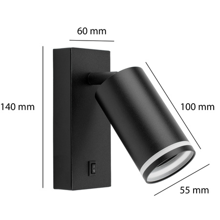 Lampa ścienna Kinkiet GU10 RING z włącznikiem czarny