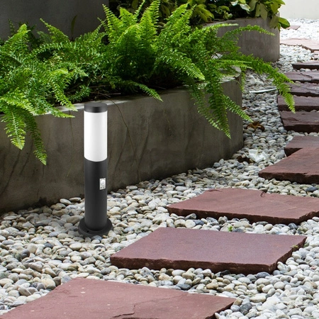 Lampa Ogrodowa Zewnętrzna E27 CZARNY SŁUPEK 45cm z Czujnikiem Ruchu i Zmierzchu