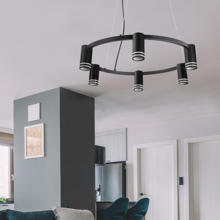 Lampa Sufitowa Wisząca Zwis 6x GU10 Czarna ROMA Sanico Goldlux