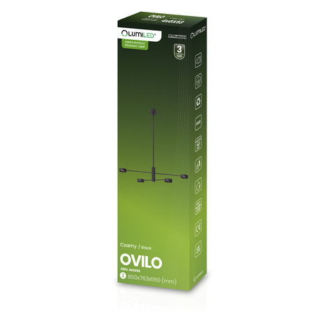 Lampa Sufitowa Wisząca LED 4x GX53 Żyrandol Reflektor Czarna OVILO LUMILED