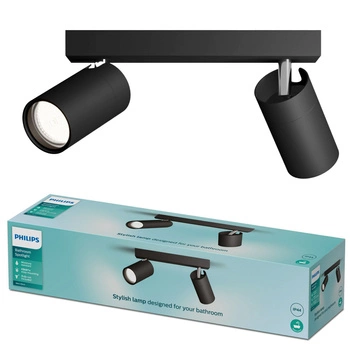 Lampa Sufitowa Reflektor 2x GU10 IP44 Czarna Kosipo Philips