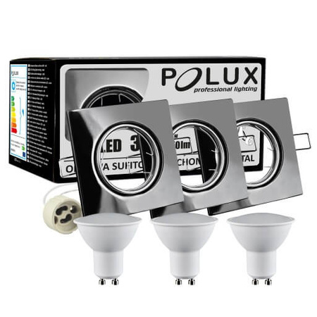 Zestaw 3x Oprawa halogenowa ruchoma GOLDLUX (Polux) kwadratowa czarna + żarówka LED GU10 3,5W