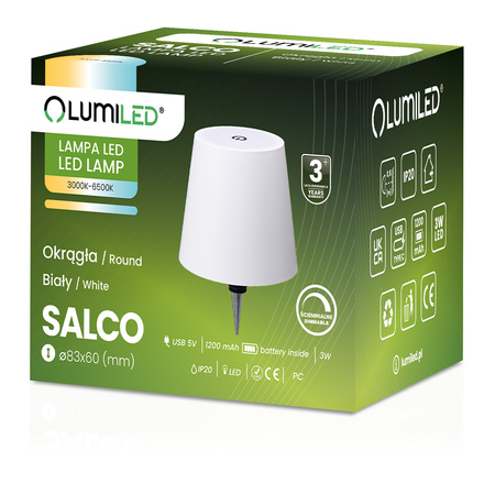 Lampka Biurkowa Stołowa Nocna Korek do Butelki Wina USB CCT 3 Barwy SALCO Biała LUMILED