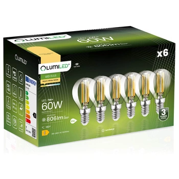 Zestaw 6x Żarówka LED Kulka P45 E14 7W = 60W 806lm 3000K Ciepła 360° Filament LUMILED