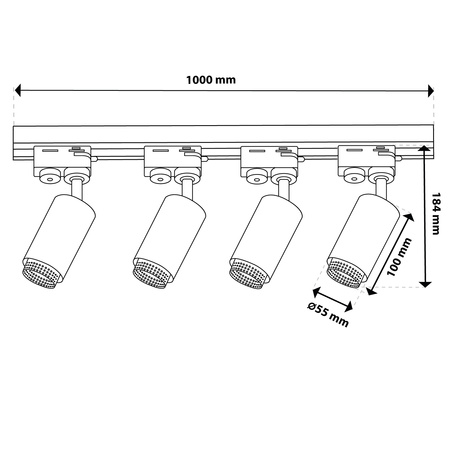 ZESTAW Szynoprzewód Listwa Szyna 1m + 4x Lampa Sufitowa Reflektor GU10 Oświetlenie Szynowe LUMILED