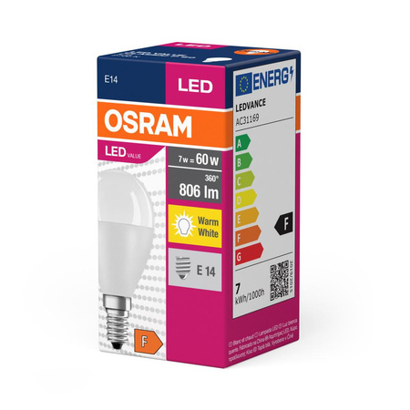 Żarówka LED P45 Kulka E14 6.5W = 60W 806lm 2700K Ciepła 150° VALUE CLASSIC Osram