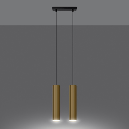 Lampa Sufitowa Wisząca Zwis 2x GU10 Żyrandol Tubularna Złota Połysk Nowoczesna Lagos Sollux