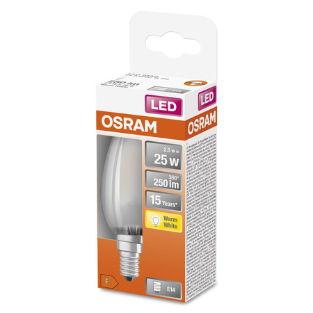 Żarówka LED B35 Świeczka E14 2.5W = 25W 250lm 2700K Ciepła 300° Retrofit Filament CLASSIC Osram