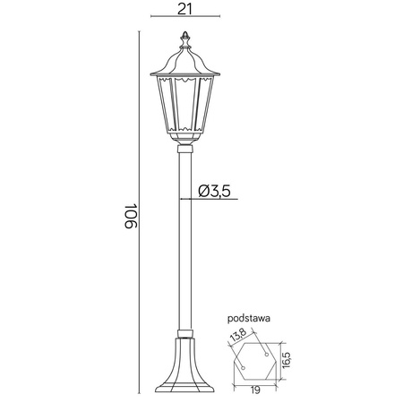 Lampa Ogrodowa Zewnętrzna Stojąca SŁUPEK Retro Midi K 5002/2/M E27 106cm Su-Ma