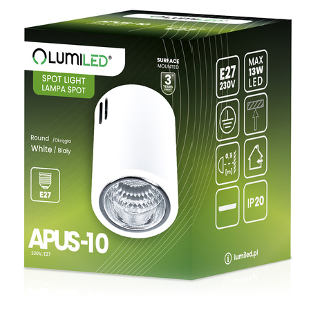 Oprawa Sufitowa Natynkowa Stała Okrągła APUS 10 Spot TUBA Biała E27