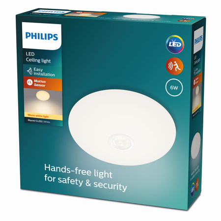 Lampa Sufitowa Plafon LED 6W 600lm 2700K Biała z Czujnikiem Ruchu Mauve Philips