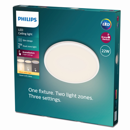 Lampa Sufitowa Plafon LED 22W 2300lm 2700K SceneSwitch Biała Ozziet Philips