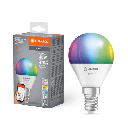 Żarówka LED E14 P40 4.9W 470lm RGBW SMART+ WiFi Ściemnialna Mini Bulb LEDVANCE