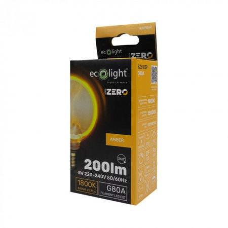 Żarówka LED Kula G80 E27 4W 200lm 1800K Ciepła FILAMENT Dekoracyjna ZERO Ecolight