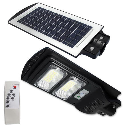 Lampa LED solarna uliczna czarna 100W 6000K zimna IP65 czujnik ruchu i zmierzchu + pilot
