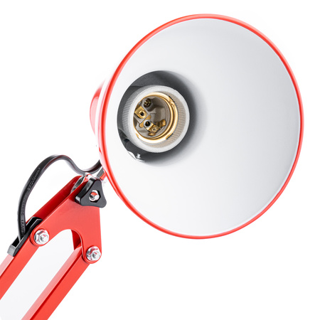 Lampka Biurkowa Kreślarska Stołowa E27 TOBI Czerwona Lumiled + uchwyt na blat