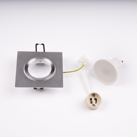 Oprawa Halogenowa Podtynkowa Kwadratowa Ruchoma TRIX 3w1 GU10 6W 3000K Srebrna Szczotkowana LUMILED