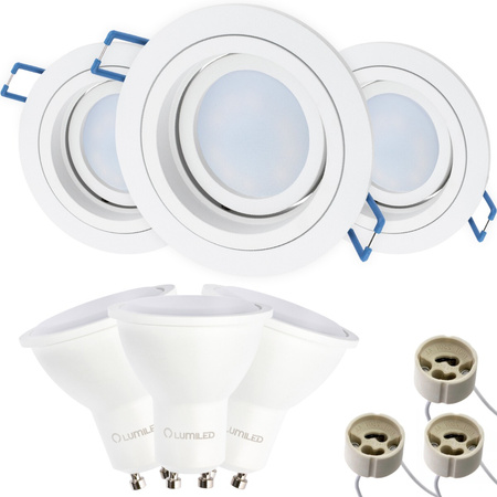 3x Oprawa HALOGENOWA Podtynkowa Ruchoma GU10 MR16 Okrągła Biała CASSIO LUMILED + 3x Żarówka LED GU10 6W = 60W 580lm Neutralna