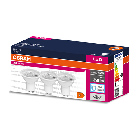 3PAK Żarówka LED GU10 4,5W = 35W 350lm 6500K Zimna 120° OSRAM Value