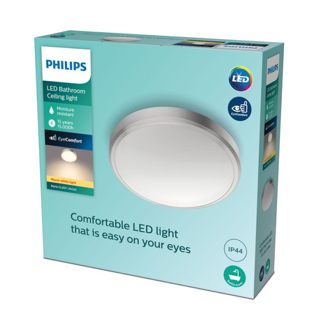 Lampa Sufitowa Plafon Łazienkowy LED 17W 1500lm 2700K IP44 Nikiel Doris Bathroom Philips