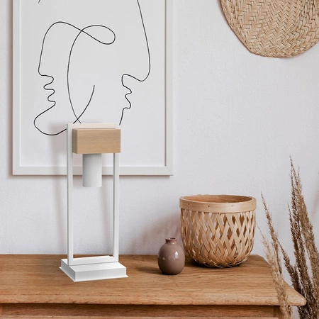Lampa stołowa WEST biała 1x GU10 MILAGRO geometryczna metal + drewno styl skandynawski