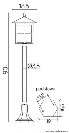 Lampa Ogrodowa Zewnętrzna Słupek LATARNIA E27 Wenecja K 5002/2/KW 106cm czarny Su-Ma