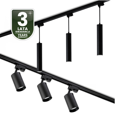 Zestaw Szyna Oświetleniowa Szynoprzewód 3m + 6x Reflektor Szynowy GU10 + Łącznik Kątowy Czarny LUMILED