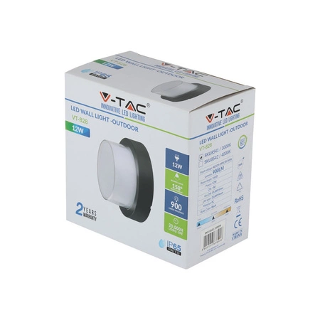 Kinkiet ścienny LED 12W 3000K IP65 Czarny Okrągły VT-828 V-TAC