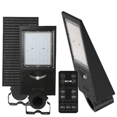 Lampa Uliczna Solarna LED Przemysłowa Oprawa Drogowa 30W 4800lm CCT z Czujnikiem Ruchu i Zmierzchu IP65 IK07 Czarna Street Kobi