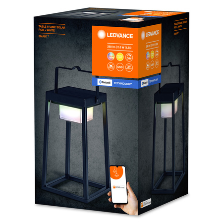 Lampa Ogrodowa Inteligentna Solarna Latarnia 2.5W 200lm 3000K Ciepła RGB+W Ściemnialna IP44 Czarny SMART+ Bluetooth Solar Ledvance