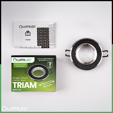 Oprawa Halogenowa Podtynkowa Lampa Sufitowa Okrągła Ruchoma GU10 MR16 Czarna TRIAM LUMILED