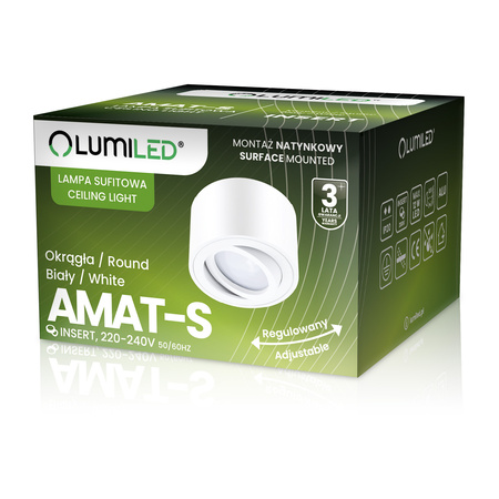 Oprawa Natynkowa HALOGENOWA Tuba Spot Ruchoma Okrągła Biała 50mm + Wkład LED 7W 3000K AMAT-S LUMILED