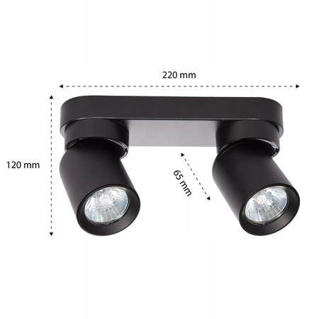 Lampa Sufitowa Ścienna TIMO Kinkiet Reflektor Oprawa Halogenowa Ruchoma 2xGU10 Czarny LVT