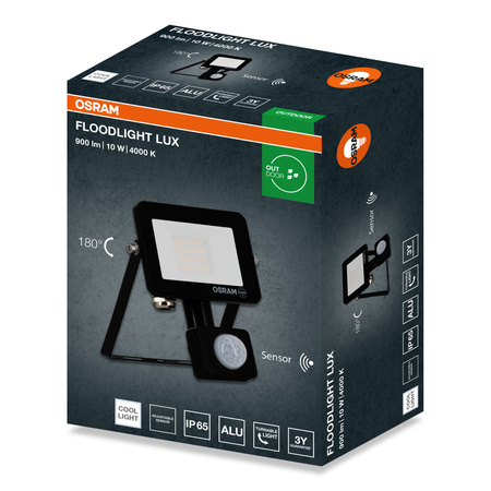 Naświetlacz LED Halogen Zewnętrzny Reflektor 10W 4000K 900lm IP65 z Czujnikiem Ruchu i Zmierzchu SENSOR FLOODLIGHT LUX OSRAM