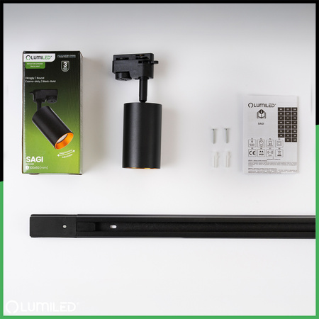 Zestaw Szyna Oświetleniowa Szynoprzewód 1,5m + 3x Reflektor Szynowy SAGI GU10 Czarno Złoty LUMILED