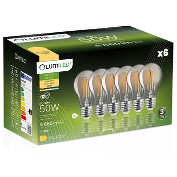 Zestaw 6x Żarówka LED  A60 E27 6W = 50W 660lm 2200K Ciepła 360° Filament Dymiona LUMILED Smokey