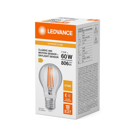 Żarówka LED E27 A60 7.3W = 60W 806lm 2700K Ciepła 320° Ledvance