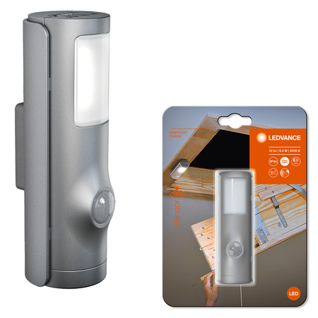 Lampka nocna LED Nightlux Torch Srebrna 0,35W 10lm 4000K IP54 Ledvance Czujnik ruchu