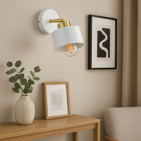 Lampa Ścienna Reflektor Kinkiet Spot E27 Ruchomy Biały Złoty Elza Masterled