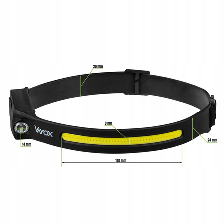 Latarka Czołowa LED Akumulatorowa COB+XPE 350lm IPX4 z Czujnikiem Ruchu 5 Trybów VAYOX